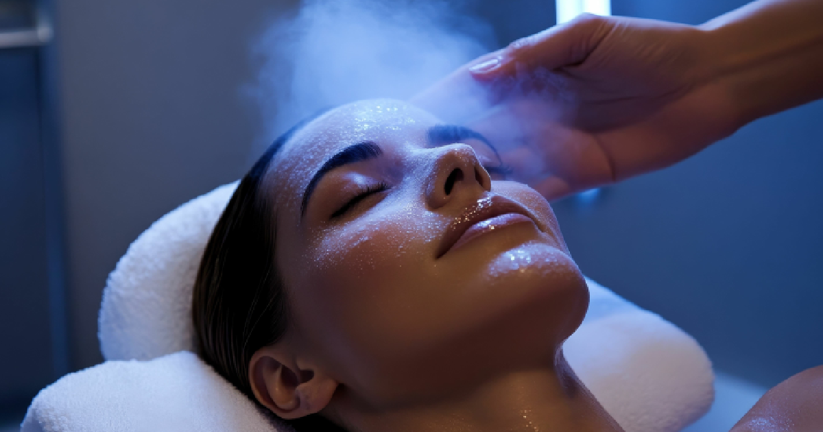 Woman receiving localized cryotherapy facial treatment in Buford, GA