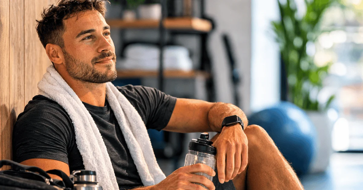 Athlete relaxing in a wellness center after an intense workout recovery session