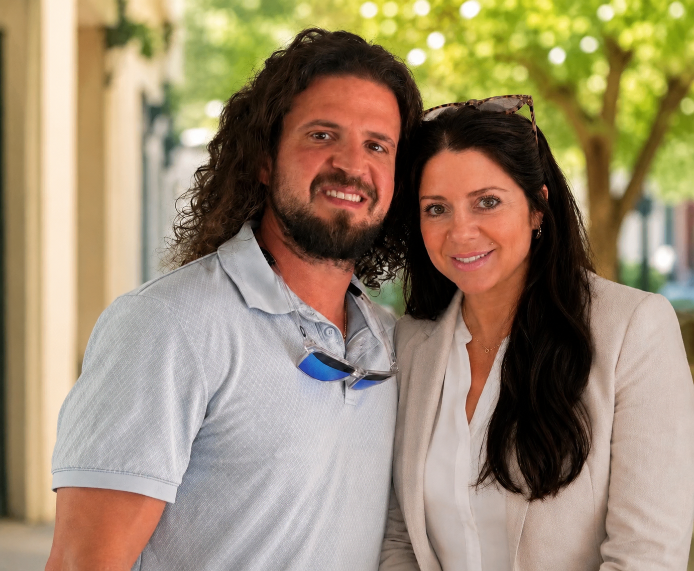 Couple smiling together indoors at Revive IV Lounge Buford