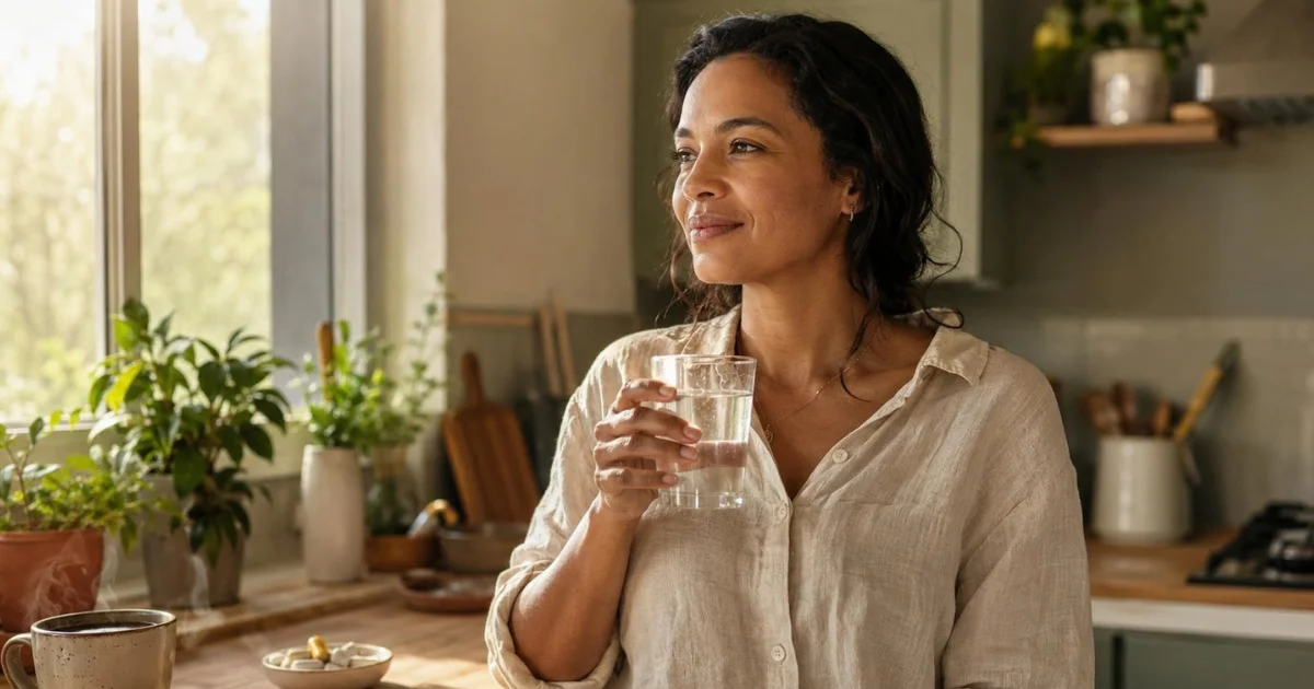 Adult drinking water while taking a break on a warm day